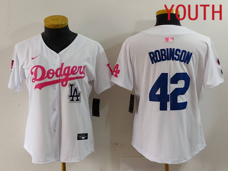 Youth Los Angeles Dodgers 42 Robinson White joint name 2024 Nike MLB Jersey style 9122